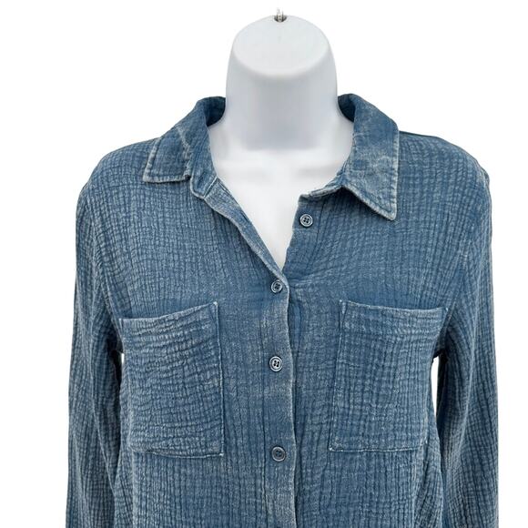 Wild Skye Raw Earth Button Up Shirt Top WMNS S Blue 4W30459 Long Sleeve Cotton - Picture 2 of 10